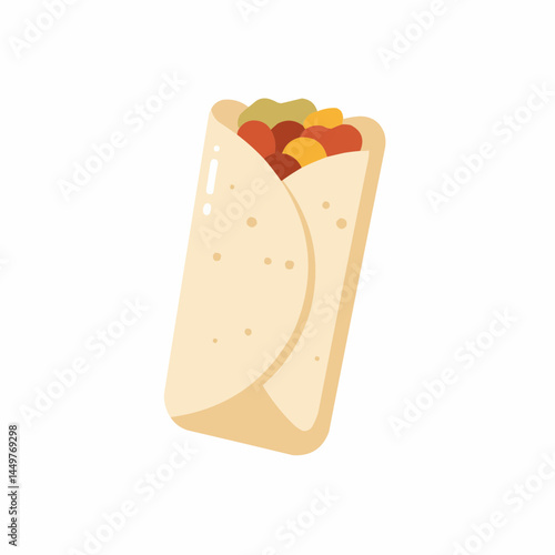 A tasty tortilla roll filled with meat and vegetables, wrapped in warm flatbread