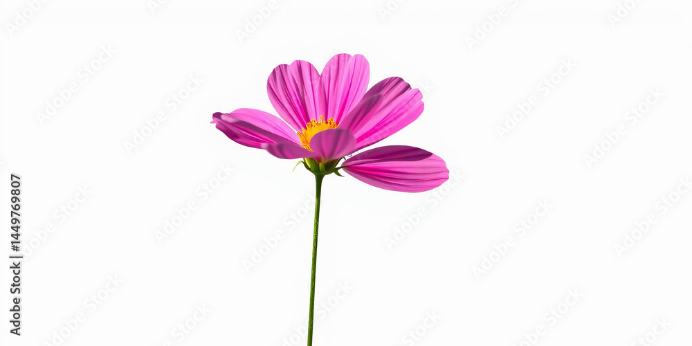 a single pink cosmos flower against a plain white background a single pink cosmos flower against a plain white background