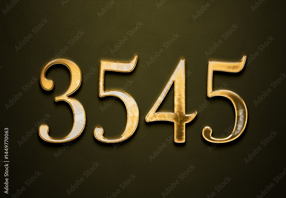 Old gold effect of 3545 number with 3D glossy style Mockup. Old gold effect of 3545 number with 3D glossy style Mockup.