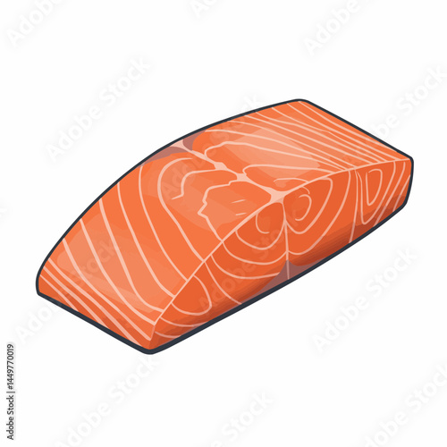 Illustration of a fresh, orange fish fillet with a black outline on a white background