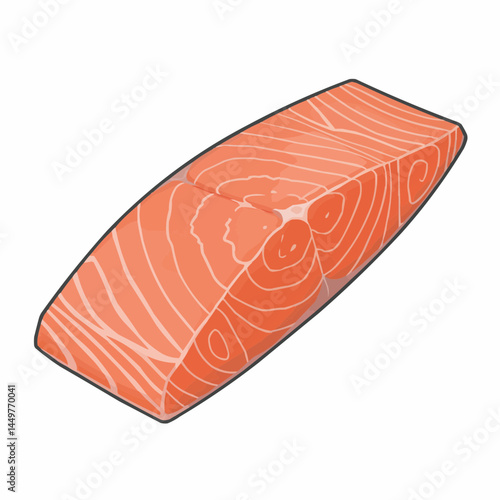 Textured pink fish fillet with white lines, edged in dark grey on white