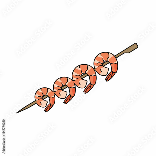 Shrimp skewers at the bottom right corner, ready to be served for the feast
