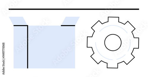 Open box and gear suggesting packaging, system setup, logistics, and process management. Ideal for e-commerce, technology, manufacturing, delivery, innovation automation simple landing page