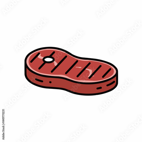 Cartoon illustration of a cooked steak, complete with grill marks and visible fat