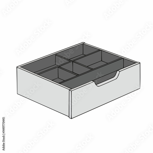 Gray box divided into equal sections, perspective view, clean design