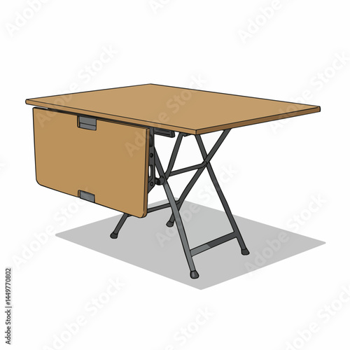 Folding table with a wooden surface and a collapsible metal frame for easy storage