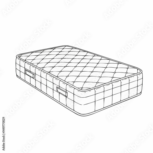 Corner of a comfortable, quilted mattress in black and white line drawing