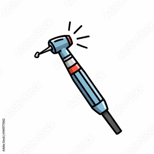 Cartoon-style dental tool isolated on white background, light blue and red