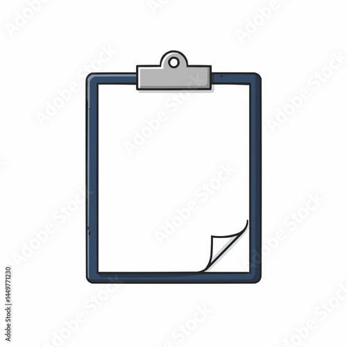 A clean, cartoon clipboard with a silver clip awaits a memo, isolated on white