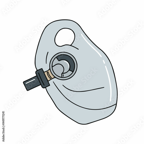 Cartoon figure with a gray mask and black outline