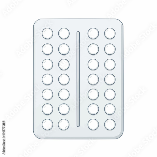 Blister pack with rows of pills, light blue and white color, medicine treatment product
