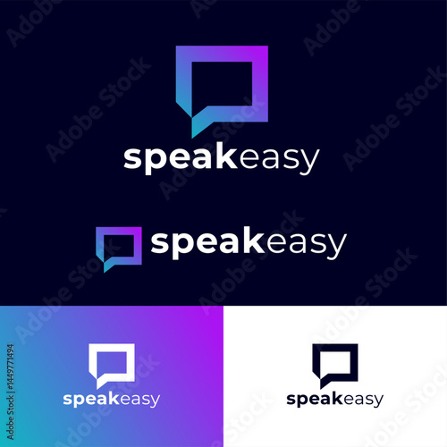 Speak Easy icon. Geometric frame as speech bubble with letter.Logo for language school.