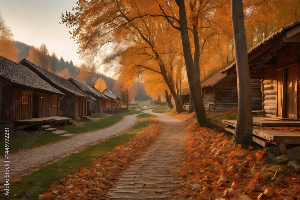 Autumn Path in a Quiet Village Autumn Path in a Quiet Village