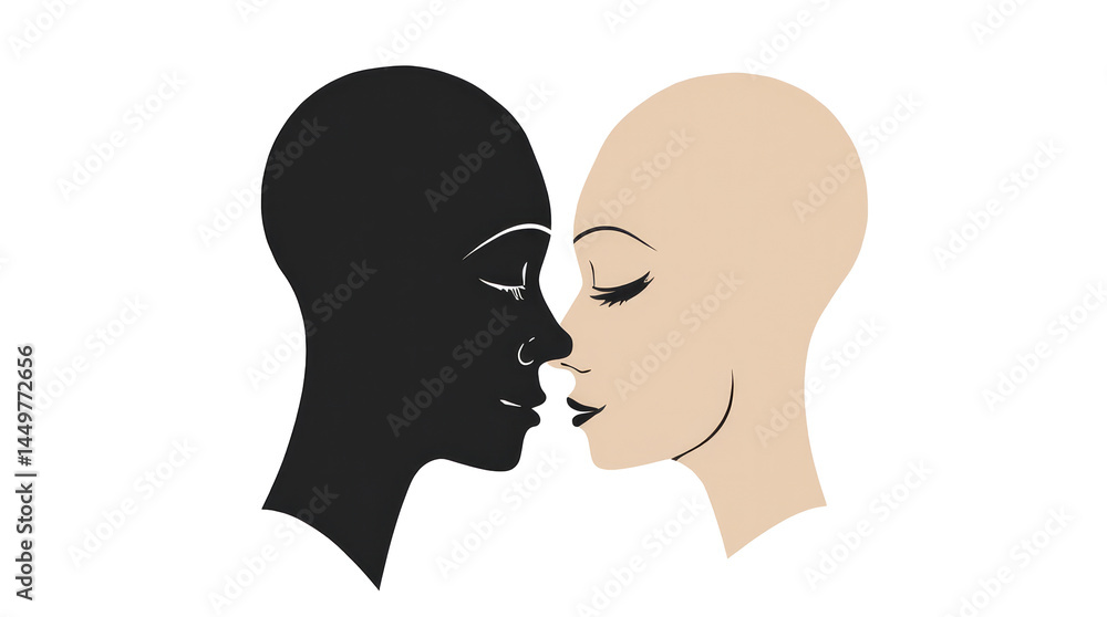Illustration of Two Abstract Faces in Profile Formed with Smooth, Curved Lines Illustration of Two Abstract Faces in Profile Formed with Smooth, Curved Lines