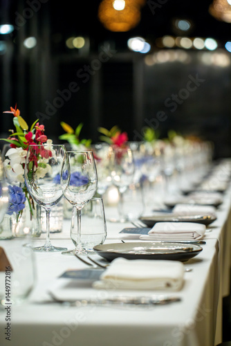 Elegant Dinner Table with Floral Decorations