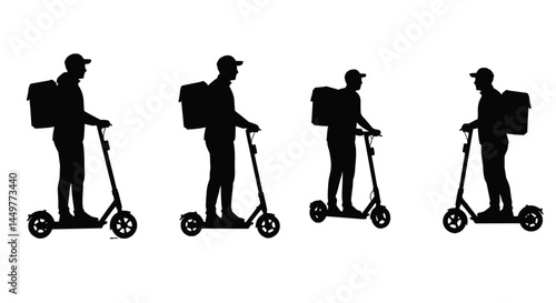 Delivery Person on Scooter Four Silhouette Illustrations