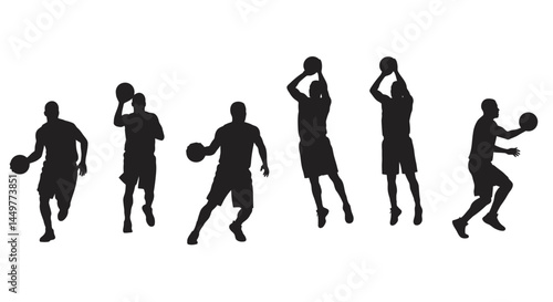 Dynamic Basketball Player Silhouettes Action Poses Illustration