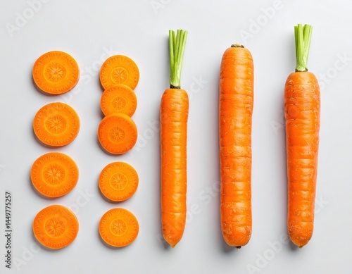 Arranged Sliced Carrots On Gray Background