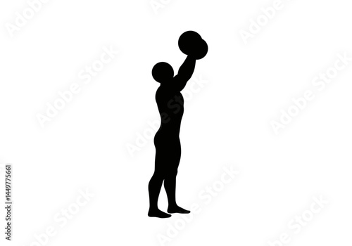 Silhouette of a Man Performing an Overhead Weight Lift Exercise