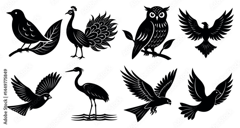 Obraz premium Set of birds vector silhouette on white background