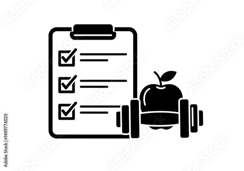 Achieve Your Fitness Goals Checklist, Dumbbells, and Healthy Eating