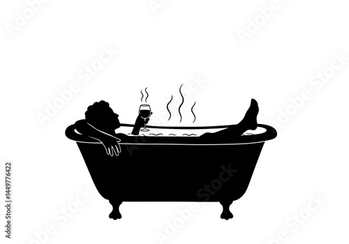 Relaxing Bath Silhouette Man Enjoying a Warm Soak with Drink