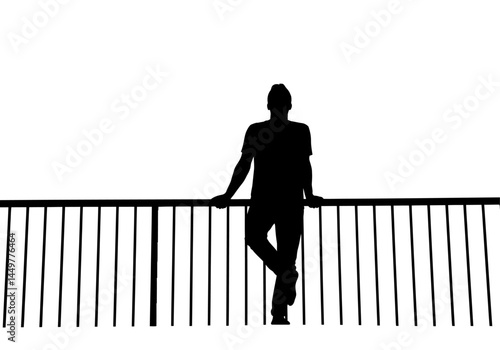 Silhouette of a Man Leaning on a Railing, Contemplative Pose