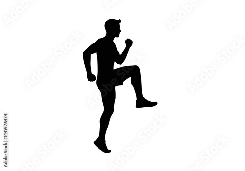 Silhouette of a Man High-Knee Running Fitness, Exercise, and Workout Illustration