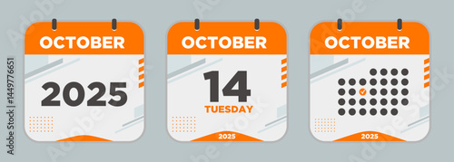 Calendar design vector. October. 2025 14 day. The concept of waiting for an important date. Day calendar with date October 14. Cheklist day calendar. Vector illustration.