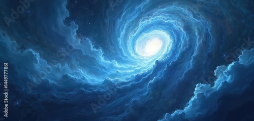 Obraz na płótnie Dramatic cosmic storm swirling blue nebula backdrop. Illustration of cinematic thumbnail or wallpaper. Epic, dynamic, moody. Abstract background, universe, space, science fiction, fantasy art. w salonie