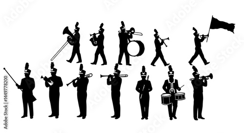 Silhouette Marching Band Musicians A Collection of Instrumentalists