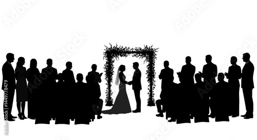 Silhouette of Wedding Ceremony Bride, Groom, and Guests