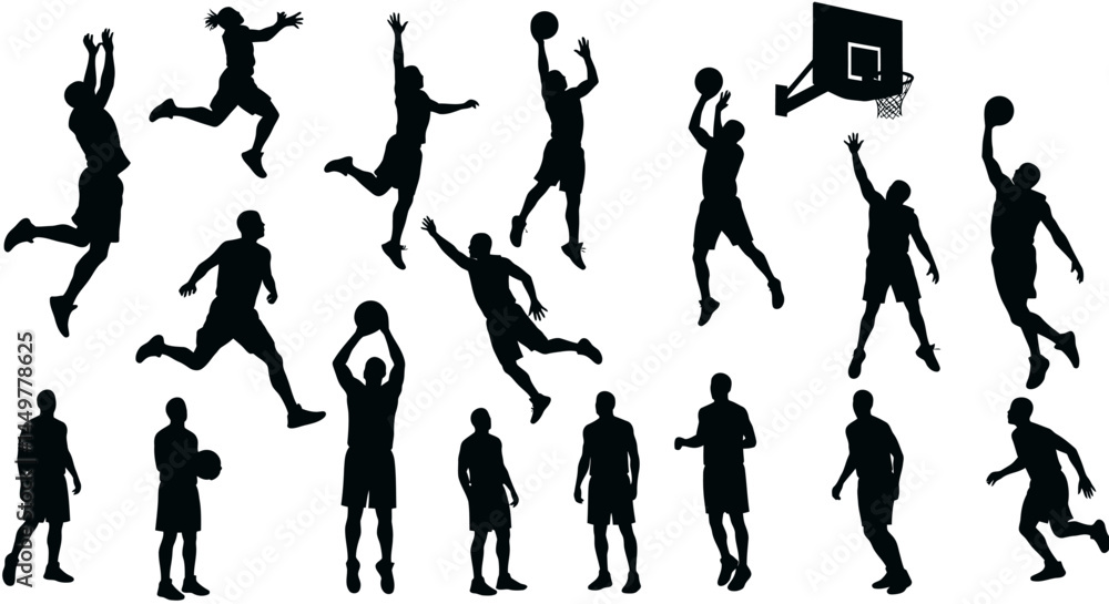 Fototapeta premium Dynamic Basketball Player Silhouettes Action Shots & Poses for Design