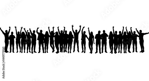 Silhouette of a Diverse Crowd of People Celebrating Together