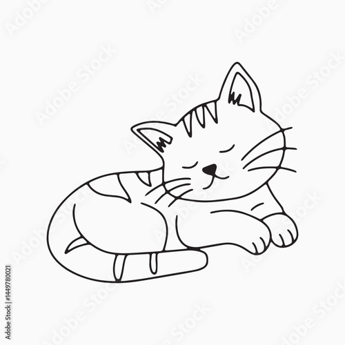 Black outline cat animal isolated on white background.kids education, coloring book