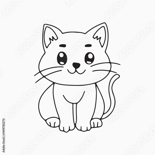 Black outline cat animal isolated on white background.kids education, coloring book