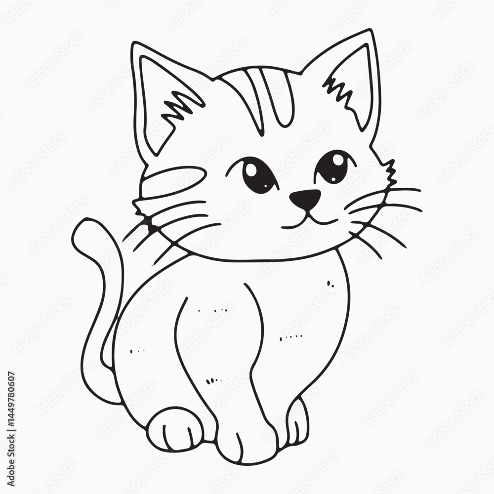 Fototapeta premium Black outline cat animal isolated on white background.kids education, coloring book