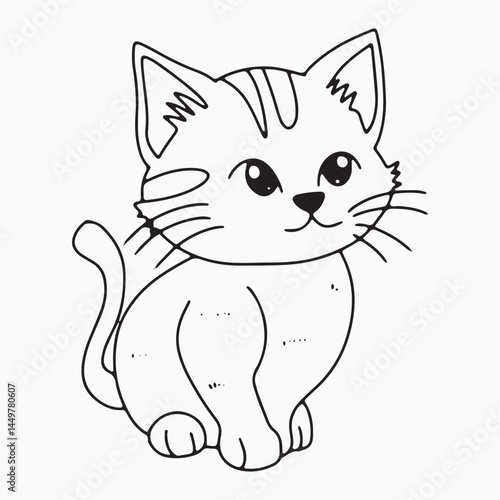 Black outline cat animal isolated on white background.kids education, coloring book