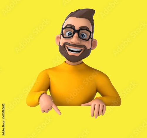 Fun 3D cartoon casual character with a sign