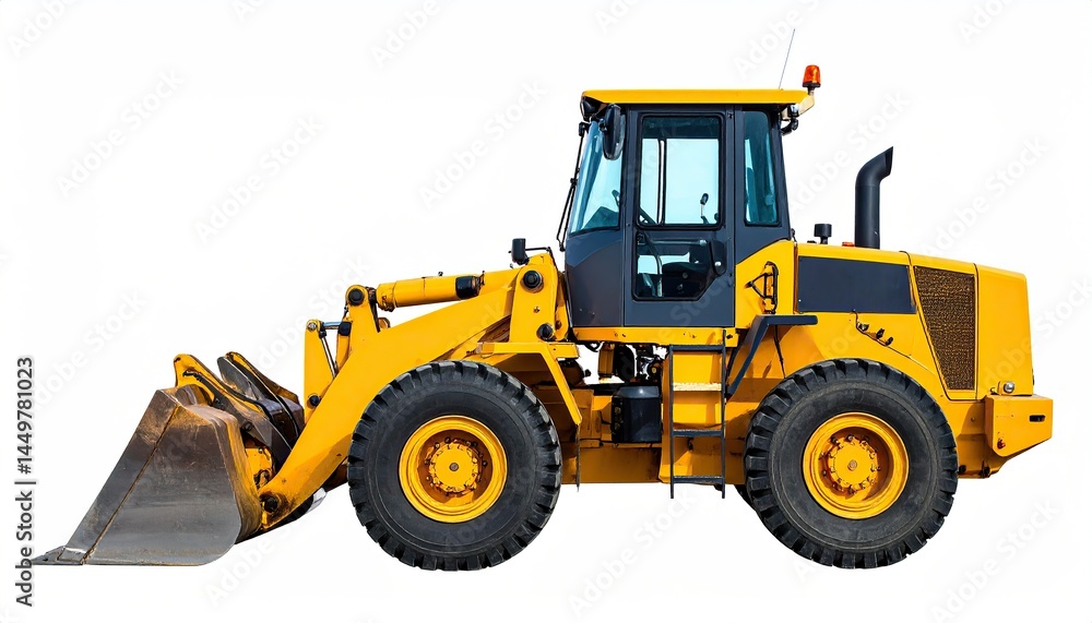 Naklejka premium Yellow wheel loader heavy equipment construction vehicle on isolated white background
