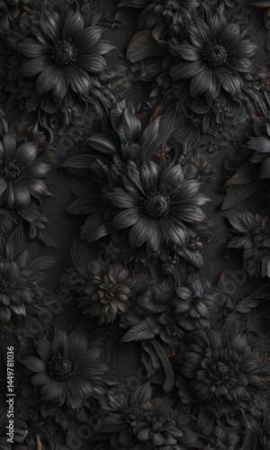 Wallpaper Mural Abstract charcoal floral seamless pattern, dark tones, intricate details, gothic, decor, subtle Torontodigital.ca