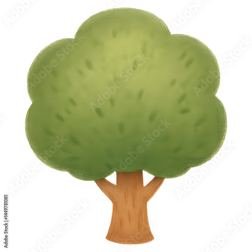 vibrant green tree with thick trunk, symbolizing nature and growth