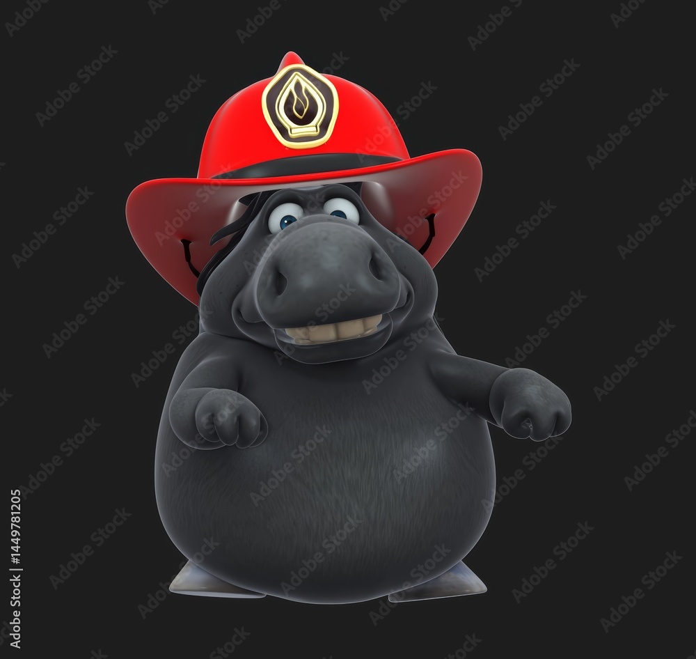 Naklejka premium Fun 3D cartoon firefighter horse