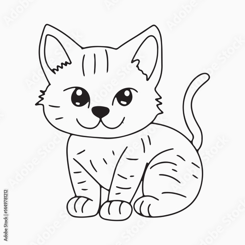 Black outline cat animal isolated on white background.kids education, coloring book