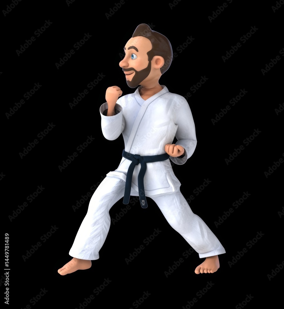Fun 3D cartoon karateka doing a shudan soto uke Fun 3D cartoon karateka doing a shudan soto uke