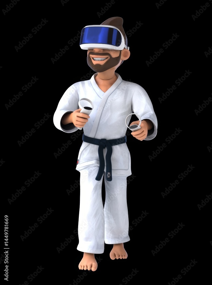 Fun 3D cartoon martial artist illustration with vr Fun 3D cartoon martial artist illustration with vr