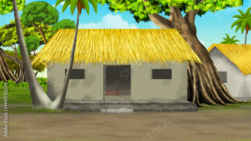 village landscape with trees digital art 2D background