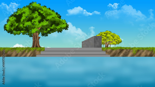 tree on the beach landscape with trees digital art 2D background