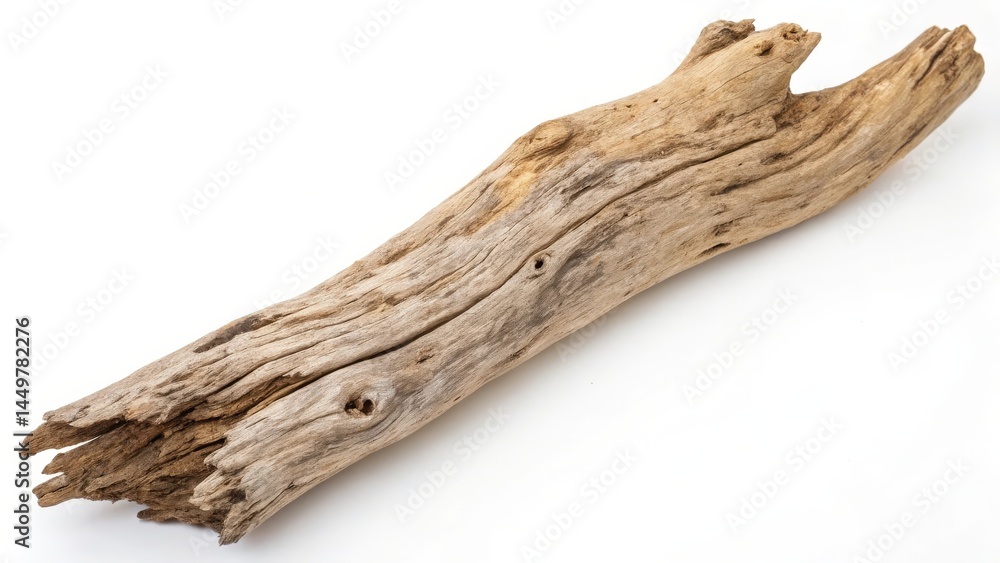 Weathered Driftwood Branch on White Background Weathered Driftwood Branch on White Background