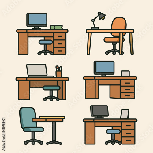 Office Desk Pack Vector